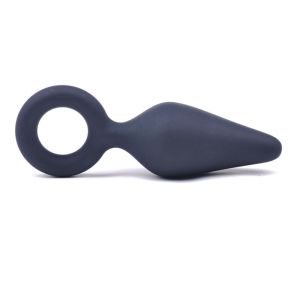 Medium Size Black Silicone Anal Plug with Ring
