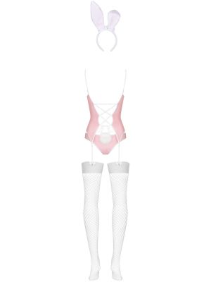 Set 4 piese Obsessive, Bunny suit costume, pink - L/XL