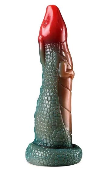 Dildo Chinese Dragon cu Ventuza, Rosu/Verde (19 cm)
