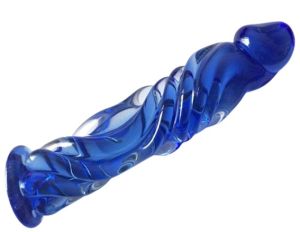 Real Tip Dildo, Premium Glass, Blue (16 cm)